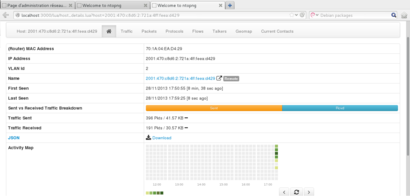 Après un clic sur l'adresse IPv6 d'Hamza, on atterrit sur la page de ntop-ng qui recense toutes les informations au sujet de cette machine et de son trafic réseau v6.